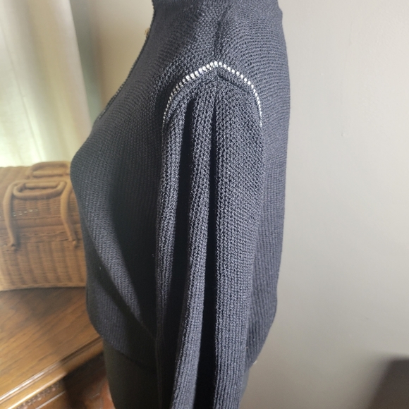 VINTAGE PUFF SLEEVE BLACK COTTON BLEND RHINESTONE TRIM SWEATER - Picture 3 of 8